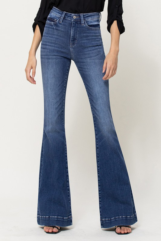Wide leg flared denim medium wash jeans