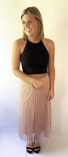 Load image into Gallery viewer, Nude colored ankle length pleated skirt with sheer top layer
